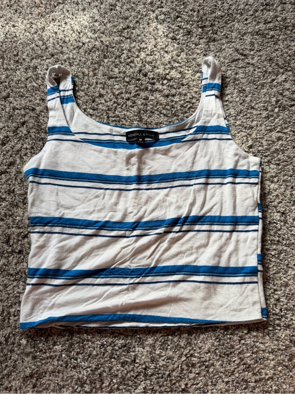 Kendall & Kylie White Tank Top with Blue Stripes